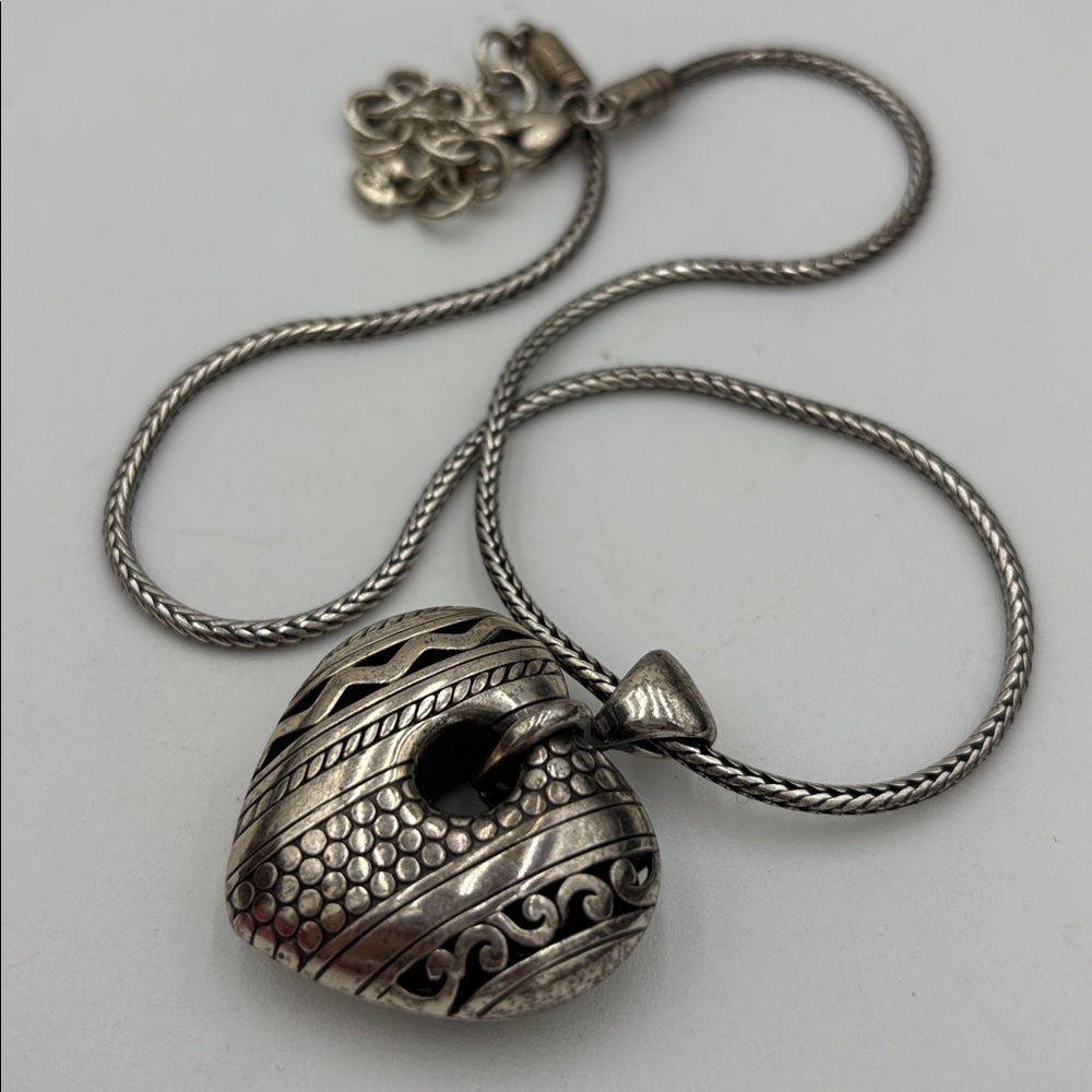 BRIGHTON Vintage Silver Heart Pendant Necklace